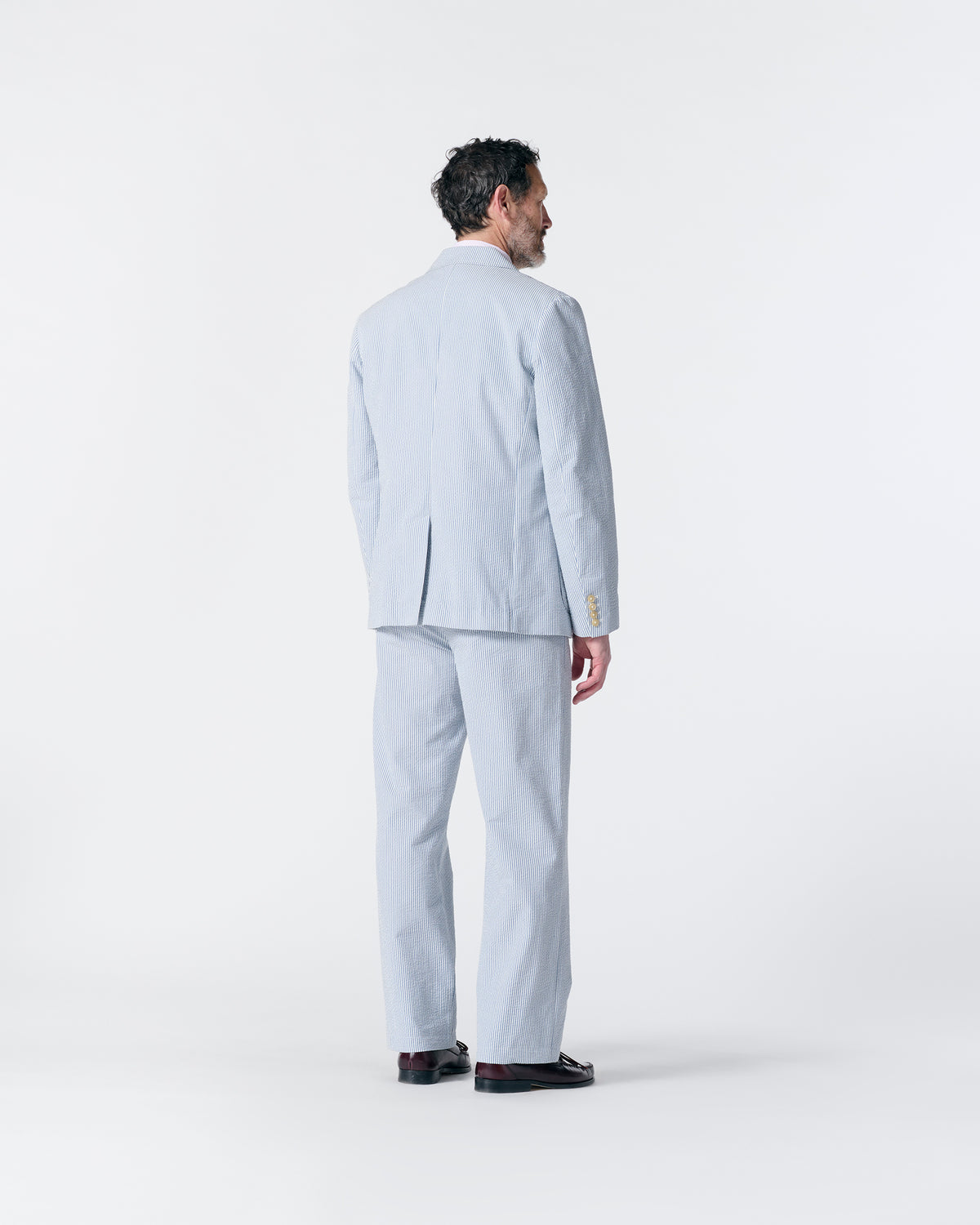 Seersucker Belted Single-Pleat Trousers