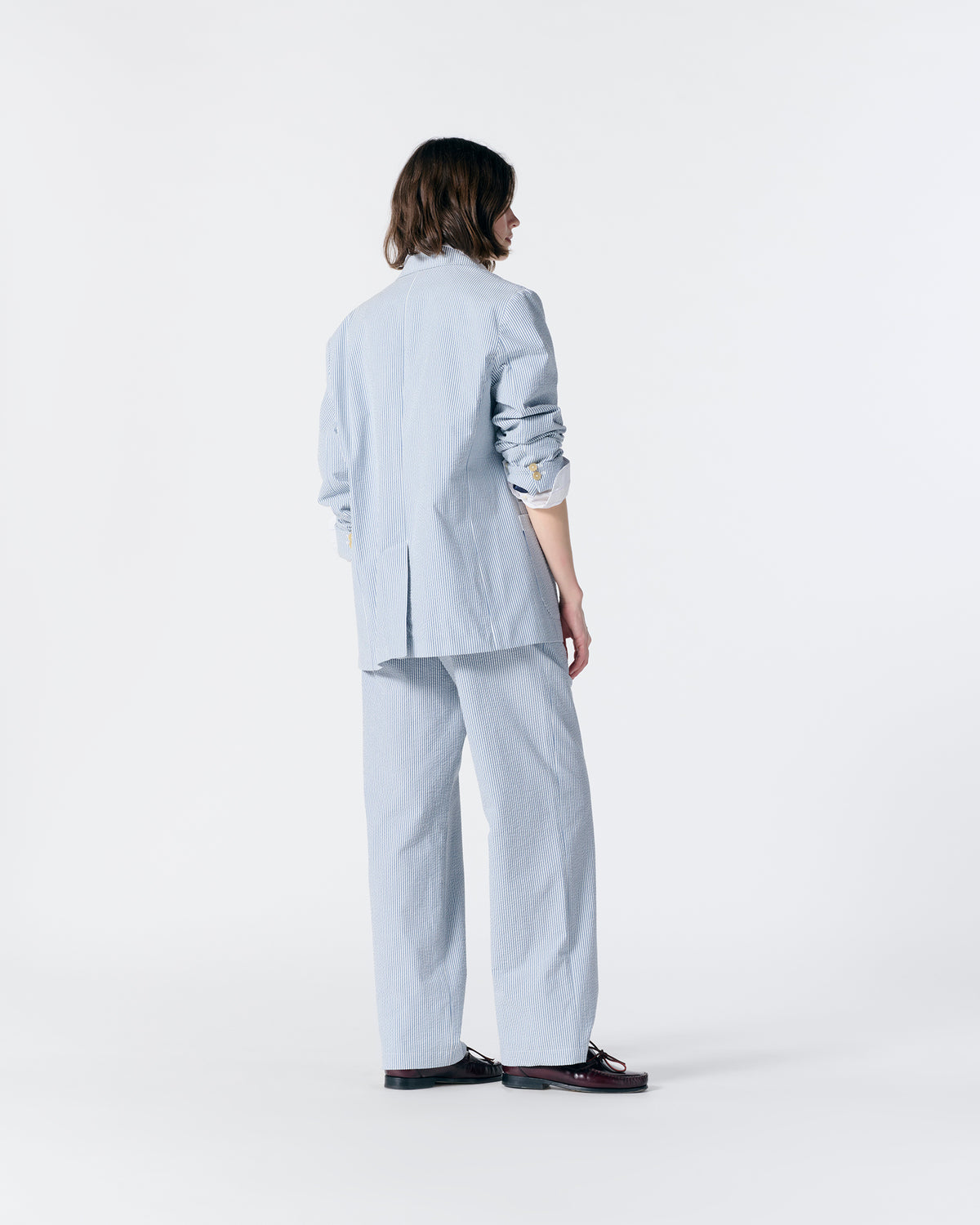 Seersucker Belted Single-Pleat Trousers