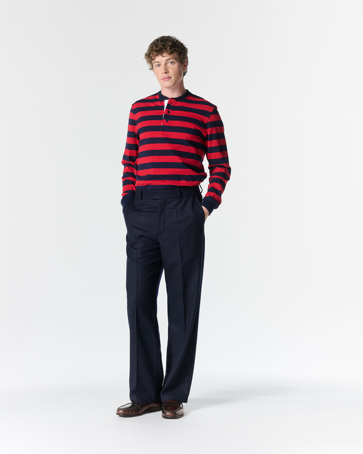 Flat Front Chalk Stripe Wool Trouser